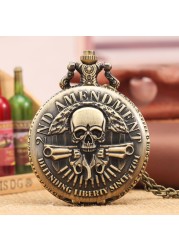 Personality Men Women Retro Bronze Chain Pocket Watch Skull Double Gun Pattern Unisex Couple Watches Valentine's Day Gift