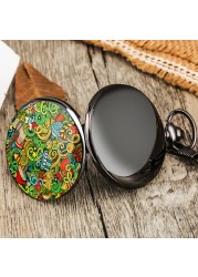 Men Women Retro Pocket Watch Black Case Thick Series Free Custom Color Graffiti Pattern Unisex Watches For Boyfriend Girlfriend