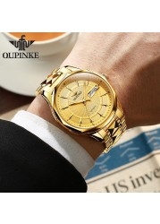 OUPINKE Men Automatic Mechanical Watch Swiss Movement Sapphire Mirror Lifetime Warranty Automatic Watch Tungsten Steel Strap