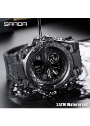 SANDA 2022 Sports Military Men's Watches Waterproof Dual Display Quartz Watch Men Wristwatch For Male Clock Relogios Masculino