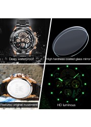 OLEVS Watch for Men Waterproof Quartz Wrist Watch Stainless Steel Skeleton Design Sports Men Watch Luxury Brand Male Watches