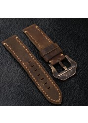 Handmade Bronze Watchband Crazy Horse Leather 20 21 22 23 24 26mm Men's Deep Coffee Men's Bracelet