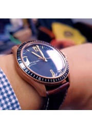 Retro Tin Bronze Men Diving Watch Green Luminous Waterproof Bubble Metal Glass Automatic Mechanical Leather Business Watch