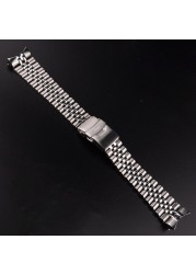 CARLYWET 22mm 316L Stainless Steel Silver Jubilee Watch Band Strap Silver Bracelets Solid Curved End for Seiko 5 SRPD53K1 SKX007