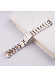 Rolamy 22mm 316L Steel Solid Curved End Oyster Watch Band Bracelet For Seiko SKX007/009