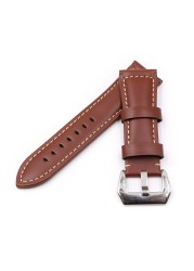 Rolamy - Soft Brown Genuine Leather Watch Strap Thickened Replacement Watch Strap Handmade with Pre-V Screw Buckle 22 24 26mm