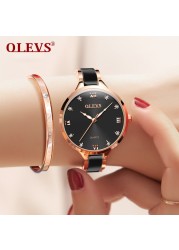 OLEVS Women Watches Fashion Trend Watch for Women Ceramic Strap Brick Dial Luminous Waterproof Quartz Wristwatch Casual Gift Set