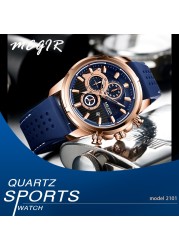 MEGIR New Sport Chronograph Silicone Mens Watches Top Brand Luxury Quartz Clock Waterproof Big Dial Watch Men's Watch