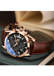 OLEVS Original Luxury Watch for Men Quartz Multifunction Fashion Leather Waterproof Clock Brand Wris Watches Relogio Masculino