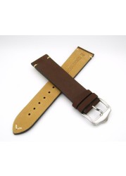 20 22mm 2016 Men Women Genuine Cowhide Leather Suede Leather Dark Brown Luxury Watchband Strap Belt Silver Polished Pin Buckle Best Gift