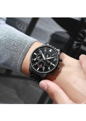 NEBOSI - Luxury Watches for Men, Military Chronograph, Quartz, Stainless Steel, Fashion