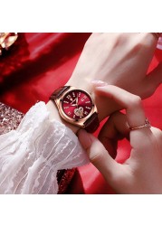 POEDAGAR 2022 Women Watches Fashion Leather Romance Red Dial Luxury Ladies Watch Waterproof Quartz Date Swiss Brand Wristwatch