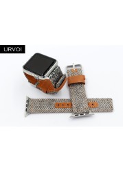 URVOI Canvas Strap for Apple Watch series 7 6 SE5 4 3 Swallow Pattern Grip Wrist Jean Strap for iwatch Classic Design Leather Back