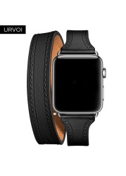 URVOI Double Round for Apple Watch Band Series 7 6 SE 5 4 3 Luxury Strap for iWatch Soft Genuine Leather Wrist Loop 40 41 44 45mm