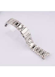 Carly Wet 22mm Solid Silver Curved End Links Replacement Watchband Bracelet Double Push Clasp For Seiko SKX 007