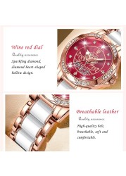 POEDAGAR Women Watch Luxury Quartz Diamond Rose Gold Ceramic Steel Watches Waterproof Luminous Swiss Brand Ladies Wristwatches