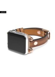 URVOI Band for Apple Watch Series 7 6 SE 5 4 3 2 1 Genuine Leather Strap for iWatch Beads Rose Gold and Slim Modern Stud Design