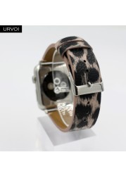 URVOI Leather Strap for Apple Watch Series 7 6 SE 5 4 3 2 1 Printing Strap for iWatch PU Leather Leopard Modern Style 41 45mm