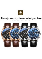 OLEVS Watch 2022 New Fashion Casual Mens Watches Luxury Brand Quartz Watch Premium Leather Waterproof Chronograph Watch for Men