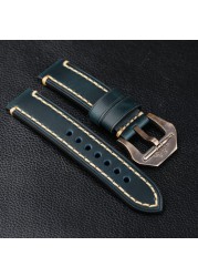 Hand Oiled Waxed Leather Leather Watchband Bronze Submarine 22 24 26MM Top Layer Leather Bronze Watch Bracelet Vintage Style