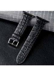 Suitable For Apple Watch Leather Strap iWatch 6/5 strap Crazy Horse brown pattern iwatch 7/SE strap ultra-thin crocodile leather