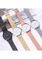 Women Wrist Clock Watch Casual Wrist Watch Quartz Ladies Stainless Steel Strap Mesh