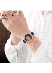 Quartz Watch for Women Luxury Fashion Leather Wristwatch Female Anniversary Gift Office Casual Shopping Rhinestone Heart Clock