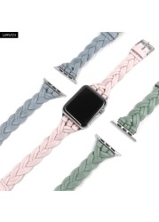 URVOI Braided Leather Strap for Apple Watch Series 7 6 SE 5 4 3 2 1 Woven Strap for iWatch Genuine Leather Classic Design Buckle