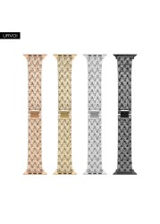 URVOI Strap for Apple Watch Series 7 6 SE 5 4 321 Stainless Steel Strap for iWatch VC Series Woven Pattern Bracelet Shiny Metal Band