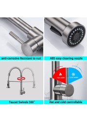 DQOK Matte Black Kitchen Faucet Deck Mounted Mixer Tap 360 Degree Rotation Stream Sprayer Nozzle Kitchen Sink Hot Cold Taps