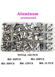 150pcs Rivet Nut Thread Insert Stainless Steel Rivet Nut Rivet Nut With Threaded Retainer Mechanical Tools Clamping Lever Rivet Nut Set