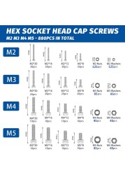 880pcs Hexagon Head Hex Socket Cap Screw Set M2 M3 M4 M5 304 Stainless Steel Flat Button Head Cap & Nuts & Washer Assorted Set