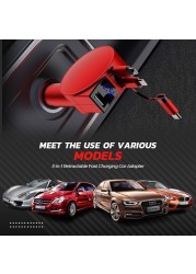 3 in 1 Retractable Fast Charging Car Adapter Car Charger QC4.0 PD Quick Charge for iPhone, Android, and Type C phones drop shippi