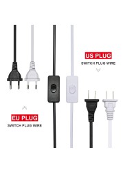 High Quality AC Power Cord 2.4M Switch Plug Cord Two Pin EU US Plug Cable Extension Cord Black and White LED Light Cord