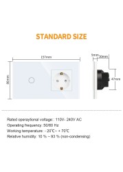 Bingoelec EU Standard Light switch 1Gang 1Way Touch Switch With 16A Germany Wall Socket Crystal Glass Panel sockets and switches