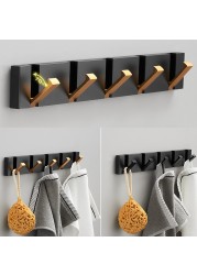 TAICUTE Folding Towel Hanger 2 Ways Fitting Wall Hooks Coat Clothes Rack for Bathroom Kitchen Bedroom Hallway, Black Gold