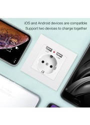 EU Power Socket,Socket With Usb Charging Port 2.1A 16A White Computer Board 86mm*86mm Russia Spain Wall Socket SRAN