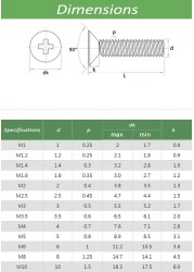 M1.2 screw 50pcs 304 stainless steel philips flat countersunk head bolt 1.2mm grub screws for laptop repair