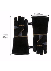 KIMYUAN - Heat Resistant Welding Gloves, 016/017L, Ideal for Cooking, Baking, Stovetop, Animal Handling, BBQ, Black-Grey, 14/16 inch