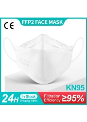 قناع سمك كوري أبيض للكبار KN95 Mascarillas 4 طبقات FFP2 Mascarilla FPP2 homology ada واقي الوجه ffp2fan CE Masque FFPP2