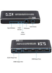 التبديل 5 منفذ HDMI-compati IR التحكم عن بعد التبديل 4 في 1 خارج الجلاد 4x1 محدد دعم 4K @ 30Hz الترا HD ثلاثية الأبعاد