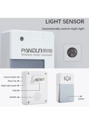 New Intelligent Wireless Doorbell Self-Generating Battery-Free Receiver With LED Light Caller Function Doorbell Chime Waterproof