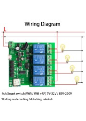 1/2/4 CH Smart WiFi Light Switch Garage Door Opener Breaker Module 12V 24V 220V RF Receiver Tuya Remote Control Work with Alexa