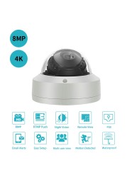 8MP 4K IMX415 PoE Vandal Dome IK10 Live Stream IP Camera Push Stream Video to YouTube/Wowza by RTMP Onvif Linear Input