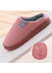 Men Slippers Solid Color Autumn And Winter Home Slippers For Men Warm Indoor Beadroom Slides Men Stripe Cotton Slippers