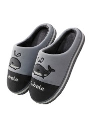 Winter Cotton Slippers Catroon Dolphin Home Indoor Slippers Plush Feleece Non-slip Winter Warm Slippers Comfortable Women Shoes Gray