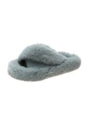 Furry Slippers Fur Slides For Women Faux Fur Sliders Out Keep Warm Shoes Woman Strap Shoes Female Casual Flat Home Shoes