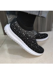 Rimocy Shining Crystal Flats Women Spring Breathable Knit Platform Sneakers Woman Comfortable Soft Bottom Non-slip Sneakers