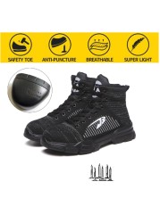 All Seasons Breathable Safety Shoes Steel Toe Cap Sneakers Large Size High Top Puncture-Proof Protective Work Shoes