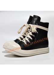 Men\Women Black\White\Orange Canvas Shoes High Flat Vulcanized Shoes Sneaker Genuine Leather Lace Up Design Shoes 2022 New